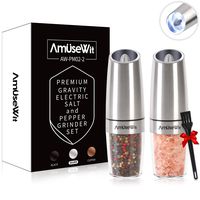Gravity Electric Salt and Pepper Grinder Set - Battery Operated Automatic Salt and Pepper Mills with White Light,Adjustable Coarseness,One-Handed Operation,Utility Brush,Stainless Steel by AmuseWit