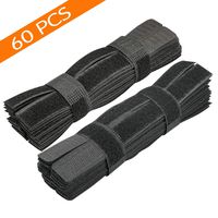 60PCS Reusable Cable Ties, Travel Wire & Cord Straps Organizer, Under Desk Cable Management for Computer/PC/Laptop/TV/Electronics, Black Nylon and 7 Inches in Length