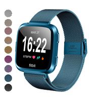 MEFEO Compatible with Fitbit Versa Bands, Stainless Steel Metal Band Mesh Bracelet with Strong Magnet Lock Wristbands Replacement for Fitbit Versa/Versa 2/Versa Lite/SE (Coral Blue, Large)