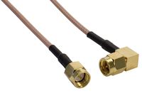 Amphenol CO-316SMARSMA-002 Beige RG316 High Temp Coaxial Cable, SMA Male to SMA Right Angle Male, 2'