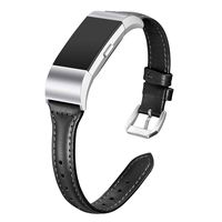 bayite Bands Compatible Fitbit Charge 2, Slim Genuine Leather Band Replacement Accessories Strap Charge2 Women Men, Black Small