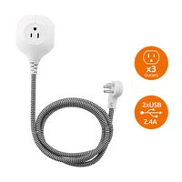 Link2Home, 5ft Extension, 3 Outlets Strip, 2 Ports, 2.4A USB, Braided Cable with Low Profile Plug, White, EM-TXC300B Fabric Cord Power Globe, 1pk, Black