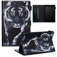 Ostop Compatible with All-New Amazon Fire HD 10 Tablet 2019/2017/2015 Case with Pencil Holder,PU Leather Wallet Slim Smart Cover [Auto Sleep/Awake] Magnetic Flip Folio Stand Case,Black Tiger