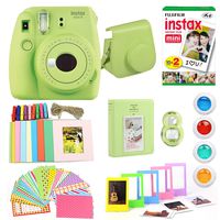 Fujifilm Instax Mini 9 Instant Print Camera Super Bundle with New Camera Case & Accessories | Photo Album, Photo Stickers, 10 Mini Frames, Close Up Lens & More (Lime Green) (Renewed)