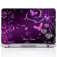 Meffort Inc Personalized Laptop Notebook Notebook Skin Sticker Cover Art Decal, Customize Your Name (15.6 Inch, Purple Hearts Butterflies)