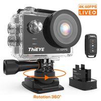 ThiEYE T5 Pro Action Camera Ultra 4K 60fps 20MP Live Streaming Touch Screen EIS 60M Underwater Waterproof WiFi 8X Zoom Sports Camera Remote Control Video Camcorder with 2 Batteries and Accessories Kit