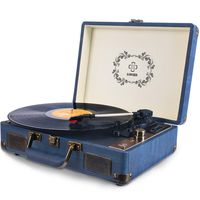 Record Player, LUKER Portable Suitcase Bluetooth Turntable for Vinyl Record, Belt-Drive 3-Speed Stereo Turntable with Speakers, Support Power Bank Supply, RCA Audio Output, 3.5mm AUX/USB/SD Input