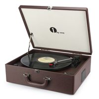 1byone Suit Case Style Turntable with Speaker, Wireless Connectivity & Vinyl to MP3 Recording, Belt Driven Record Player, Wine Red
