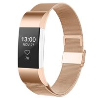 CCnutri Compatible with Fitbit Charge 2 Bands, Stainless Steel Loop Metal Mesh Bracelet for Fitbit Charge 2 Replacement Wristbands for Women Men, Large Rosegold
