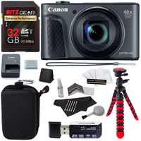 Canon PowerShot SX730 HS (Black) Camera, Camera Case, Lexar 16GB UHS, Memory Card Wallet, Ritz Gear Tripod, Cleaning Kit, Card Reader/Writer, Polaroid Screen Protector & Accessory Bundle