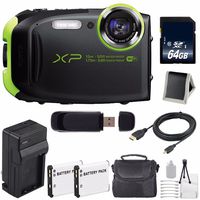 Fujifilm FinePix XP80 16.4 MP CMOS WiFi Waterproof Digital Camera (Graphite Black) + Battery + Charger + 64GB SDXC Memory Card + Carrying Case + Deluxe Starter Kit Bundle