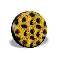 Jackmen Spare Tire Cover Yellow-Sunflower-Background Polyester Universal Dust-Proof Sunscreen Wheel Covers for Jeep Trailer RV SUV Truck and Many Vehicles (14" 15" 16" 17")