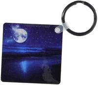 3dRose Full moon shining in a starry sky on the beach where the ocean meets land. - Key Chains, 2.25 x 4.5 inches, set of 2 (kc_79424_1)