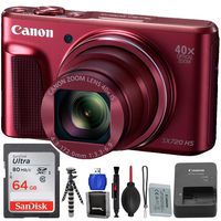 Canon PowerShot SX720 HS Digital Camera with SanDisk Ultra 64GB SD Memory Card and Essential Accessory Bundle (Red)