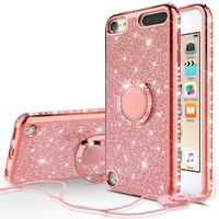 Compatible for Apple iPod Touch 6 Case, iPod Touch 5 Case, SOGA Cute Girl/Women Rhinestone Bumper Sparkling Glitter Bling Diamond Phone Cover with Magnetic Ring Stand - Rose Gold