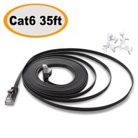 Cat 6 Ethernet Cable 35 ft Black with Cable Clips - Flat Internet Network Cable - Cat 6 Computer LAN Cable - Cat6 Ethernet Patch Cable with Snagless Rj45 Connectors - 35 feet Black (10 Meters)