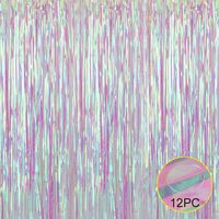 Iridescent Transparent Foil Fringe Curtain with Balloon Sticks Metallic Photo Booth Tinsel Shiny Curtains for Christamas Party Wedding Photo Booth Decorative Fringe Curtains (1 Pic,3.3X6.6FT)