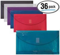 36 Plastic Envelopes, Reusable Poly Envelopes, No.10, 9.75 x 5.5 Inch, Assorted Colors, Transparent, Side Loading, with 1" Gusset for Extra Capacity, Hook and Loop Closure, by Better Office Products
