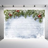 GLERGT 7x5ft Christmas Backdrop White Wood Floor Winter Snow Scenery Photo Background Xmas Backdrops 1-930