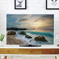 Ocean Indoor POP TV dust Cover,Cover Type 42 inch LCD TV 3D Printed with Seascape Composition of Nature Rocks Waves Cloudy Sky Rising Sun Beach Photo,Quality Polyester Dust Proof Protect Your TV