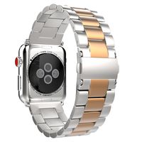 MoKo Compatible Band Replacement for Apple Watch 42mm 44mm Series 5/4/3/2/1, Stainless Steel Replacement Smart Watch Band with Double Button Folding Clasp - Silver&Rose Gold(Not Fit iWatch 38mm 40mm)