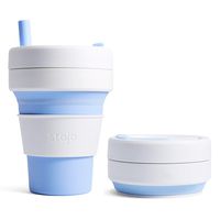 Stojo Collapsible Coffee Cup | Reusable To Go Large Pocket Size Travel Cup - Sky Blue, 16oz / 470ml | With Straw