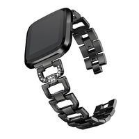 bayite Bling Bands Compatible with Fitbit Versa/Versa 2, Stainless Steel D-Link with Rhinestones, Black 5.5" - 8.1"