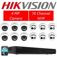 Hikvision DS-7616NI-E2/16P 16CH POE NVR & 6pcs DS-2CD2142FWD-I 2.8mm Dome Camera + 6pcs DS-2CD2342WD-I 4.0mm Turret Camera + 4TB Hard Drive Kit with mounts