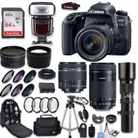Canon EOS 77D DSLR Camera + Canon 18-55mm IS STM Lens + Canon EF-S 55-250mm Lens & 500mm f/8.0 Lens + 0.43 WideAngle Lens + 2.2 Telephoto Lens + Macro Close-ups + Accessories (Holiday Special Kit)