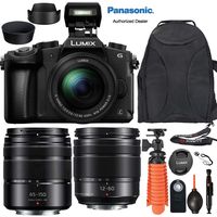 Panasonic Lumix DMC-G85 Mirrorless MFT Digital Camera with 12-60mm & 45-150mm Lens + Travel Accessory Bundle incl. Camera Backpack, Flex Tripod, Neck Strap, Wireless Remote, Lens Hoods and More