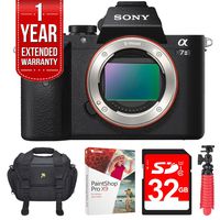 Sony Alpha 7II Mirrorless Interchangeable Lens Camera - Body Only (ILCE7M2/B) w/32GB Bundle Includes, Digital Camera Padded Carrying Case + 12" Rubberized Spider Tripod + 32GB SDHC Memory Card