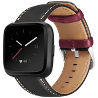 UMAXGET Leather Band Compatible with Fitbit Versa/Versa 2/ Versa Lite/Versa Special Edition Watch, Classic Genuine Leather Strap with Stainless Steel Buckle Wristband for Women Men