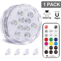 Qoolife RGBW Underwater LED Lights with Magnet, RF Remote and Suction Cups - 3.3" AA Battery Operated IP68 Waterproof Submersible Led Lights Decor Light for Pond,Hot Tub,Jacuzzi,Fountain (1 Pack)