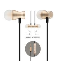 in-Ear Earbuds Earphones, Acode 3.5mm Metal Housing Magnetic Best Wired Bass Stereo Headset Headphones Built-in Mic/Hands-Free/Volume Control+Carrying Case+3 Pair Earbuds (Gold)