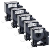 5 Pack 18445 Rhino Industrial Permanent Vinyl Label Tape Compatible for DYMO LabelWriter and Rhino IND 5200 5000 4200 6000 Label Makers, Black on White, 3/4 inch x 18 feet, 19mm x 5.5m