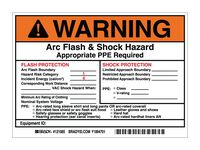Brady 121085 Vinyl Preprinted Arc Flash & Shock Labels, Black and Orange on White, 5" Height x 7", Legend "Warning Arc Flash & Shock Hazard Appropriate Ppe Required Flash Protection Flash Hazard Category 1" (5 Labels per Package)