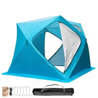 Popsport Ice Fishing Tent 3/4/8 Person Thicken Waterproof Pop-up Portable Ice Fishing Shelter with Detachable Ventilation Windows Carry Bag Frost Resisting Oxford Fabric Zippered Door (Blue 4 People)