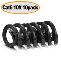 Cat 6 Ethernet Cable - Flat Internet Network Cable - Cat6 Ethernet Patch Cable Short - Cat 6 Computer LAN Cable with Snagless RJ45 Connectors (10Ft-10pack-Black)