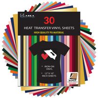 Kassa HTV Heat Transfer Vinyl Bundle - 30 Sheets (12" x 10") - Iron on Vinyl for Cricut & Heat Press Machine - Perfect for T Shirts & Other Fabric - Bonus Teflon Sheet