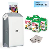 Fujifilm Instax Share Smartphone Printer SP2 (Silver) + Fuji Instax Mini Twin Pack Instant Film (80 Sheets) + Microfiber Cleaning Cloth - Ultra Value Instant Printer Bundle