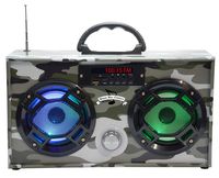 Mini Boombox with LED Speakers -Retro Bluetooth Speaker w/Enhanced FM Radio - Perfect for Home and Outdoor (Green Camo)