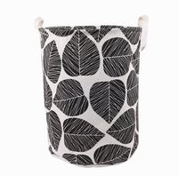 TIBAOLOVER 19.7" Large Sized Waterproof Foldable Canvas Laundry Hamper Bucket with Handles for Storage Bin,Kids Room,Home Organizer,Nursery Storage,Baby Hamper with Stylish Leaf Design(Black)