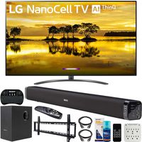 LG 75SM9070PUA 75-inch 4K HDR Smart LED Nanocell TV with AI ThinQ (2019) Bundle with Deco Gear Soundbar with Subwoofer, Wall Mount Kit, Deco Gear Wireless Keyboard and 6-Outlet Surge Adapter