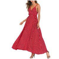 WENOVL Sexy Dresses for Women,Fashion Women V-Neck Sleeveless Caims Beach Polka Dot Bandage Long Maxi Dress Red
