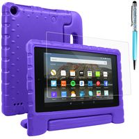 Fire 7 Case & Screen Protector & Stylus, AFUNTA Handle Stand EVA Protective Case, PET Plastic Cover and Touch Pen Compatible Amazon Kindle 7 inch Tablet (5th Generation 2015 Release)-Purple