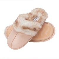 Jessica Simpson Comfy Faux Fur Womens House Slipper Scuff Memory Foam Slip On Anti-Skid Sole (Size Large, Pink)