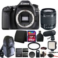 Canon EOS 80D 24.2MP D-SLR Camera with 18-55mm Lens Advanced Video Bundle with Video Light Microphone and Additional Battery