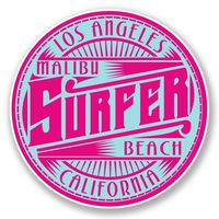 2 x 10cm- 100mm Malibu Surfer Beach Los Angeles USA Vinyl SELF ADHESIVE STICKER Decal Laptop Travel Luggage Car iPad Sign Fun #6006