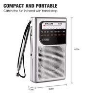AM FM Radio with Speaker and Earphone Jack, Small Transistor Radio, Battery Operated, Best Mini Radio Antenna Reception for Emergency by MIKA (Silver)