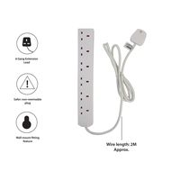 Pifco 6 Way UK 3Pin Plug Extension Lead with 2 Metre Cable - Neon Power On Indicator - White